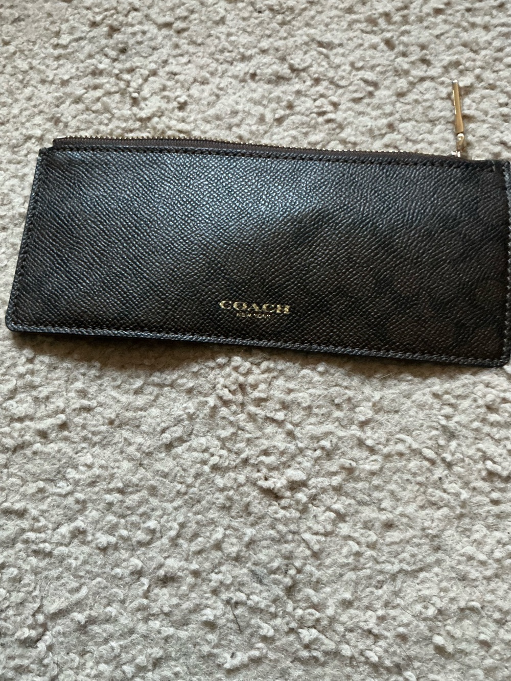 Coach Black Leather Zip Card Holder with Gold Logo
